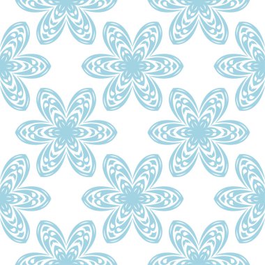 Beyaz zemin üzerine mavi çiçekler. Tekstil ve duvar kağıtları için süs seamless modeli