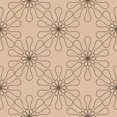 Bej renkli arka plan üzerinde koyu kahverengi çiçek süsleme. Tekstil ve duvar kağıtları için seamless modeli