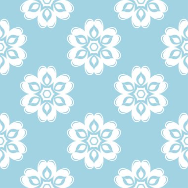 Mavi zemin üzerine beyaz çiçek süsleme. Tekstil ve duvar kağıtları için seamless modeli