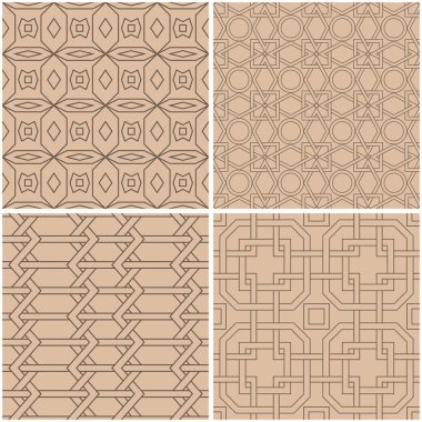 Geometrik desenler. Sorunsuz arka plan bej ve kahverengi kümesi. Vektör çizim.