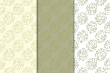 Zeytin yeşili çiçek arka planlar. Tekstil ve duvar kağıtları için dikişsiz desen seti