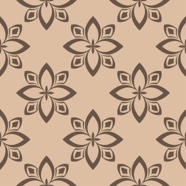 Bej renkli arka plan üzerinde kahverengi çiçek süsleme. Tekstil ve duvar kağıtları için seamless modeli