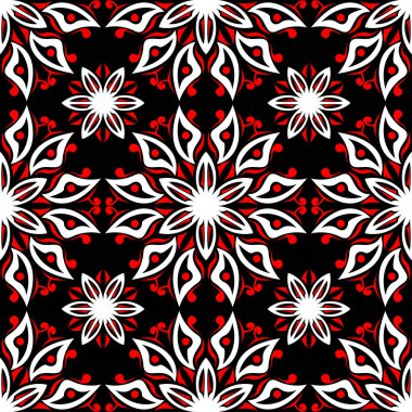 Siyah kırmızı ve beyaz çiçek seamless modeli. Duvar kağıdı, Tekstil ve kumaş arka plan