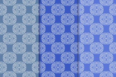 Mavi geometrik süsler. Web, Tekstil ve duvar kağıtları için dikey Dikişsiz desen seti