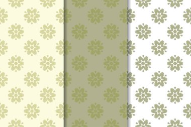 Zeytin yeşili çiçek arka planlar. Tekstil ve duvar kağıtları için dikişsiz desen seti