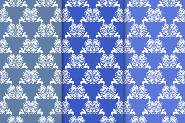 Çiçek süsler kümesi. Mavi dikey Dikişsiz desen. Duvar kağıdı arka plan