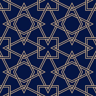 Altın mavi geometrik seamless modeli web, Tekstil ve duvar kağıtları için