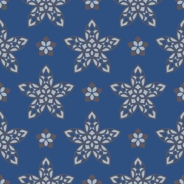 Sorunsuz arka plan. Mavi ve gri çiçek desenli duvar kağıdı, Tekstil ve kumaş için