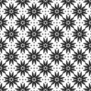 Siyah ve beyaz çiçekli süsler. Tekstil ve duvar kağıtları için seamless modeli