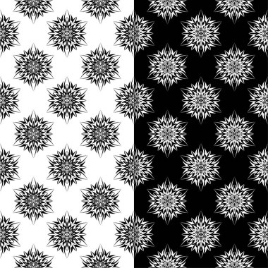 Siyah ve beyaz çiçek arka planlar. Tekstil ve duvar kağıtları için sorunsuz tasarım kümesi