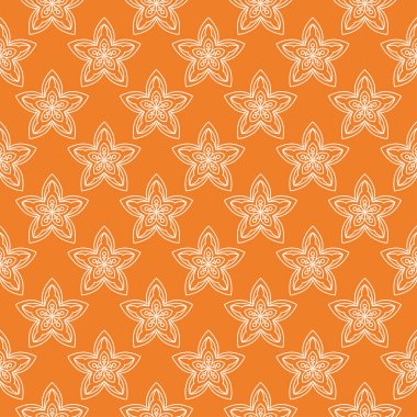 Turuncu zemin üzerine beyaz çiçek süsleme. Tekstil ve duvar kağıtları için seamless modeli