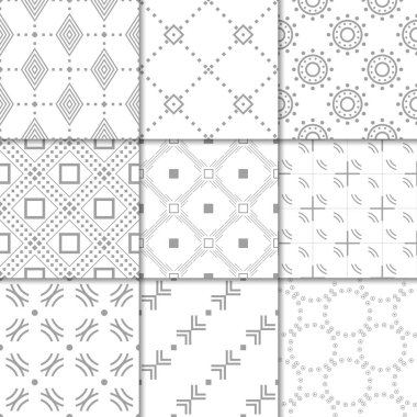 Işık gri geometrik süsler. Web, Tekstil ve duvar kağıtları için tarafsız Dikişsiz desen koleksiyonu