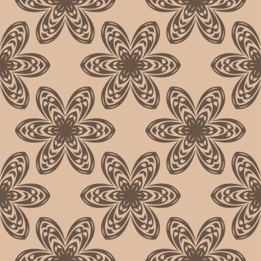 Bej renkli arka plan üzerinde koyu kahverengi çiçek süsleme. Tekstil ve duvar kağıtları için seamless modeli
