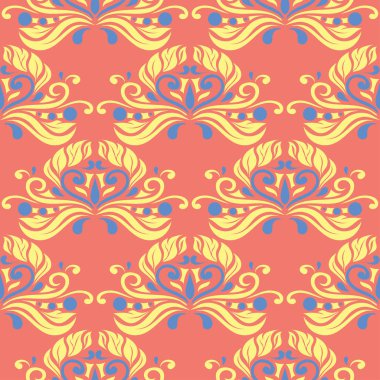 Çiçek kırmızı seamless modeli. Arka plan duvar kağıtları, Tekstil ve kumaş için sarı ve mavi çiçek öğeleri ile parlak renkli