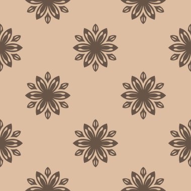 Bej renkli arka plan üzerinde kahverengi çiçek süsleme. Tekstil ve duvar kağıtları için seamless modeli