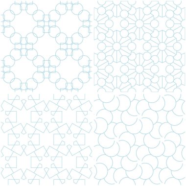 Geometrik desenler. Beyaz mavi öğeleri kümesi. Sorunsuz arka planlar. Vektör çizim