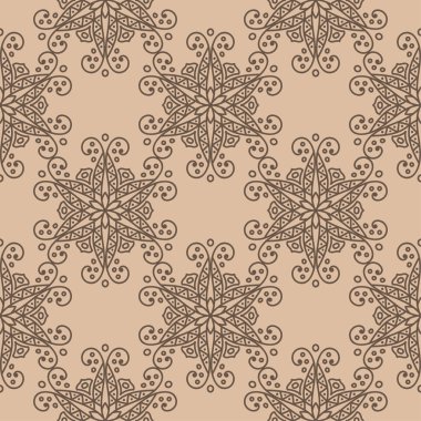 Bej renkli arka plan üzerinde kahverengi çiçek tasarım. Tekstil ve duvar kağıtları için seamless modeli