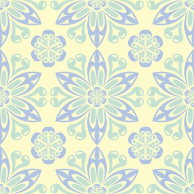 Çiçek bej seamless modeli. Bej renkli arka plan duvar kağıtları, Tekstil ve kumaş için mavi ve yeşil ışık çiçek tasarımları ile