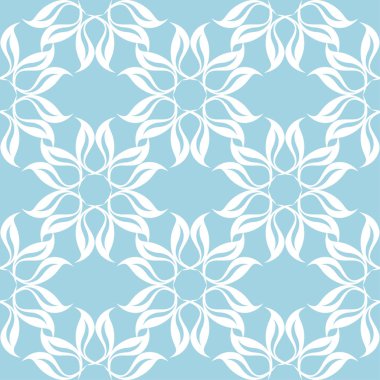 Mavi zemin üzerine beyaz çiçek tasarım. Tekstil ve duvar kağıtları için seamless modeli