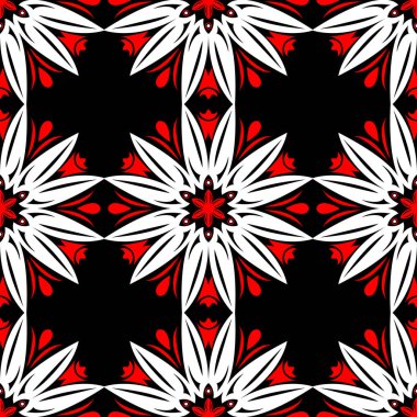 Çiçek elemanları ile Seamless modeli. Siyah kırmızı beyaz bir arka plan duvar kağıtları, Tekstil ve kumaş için