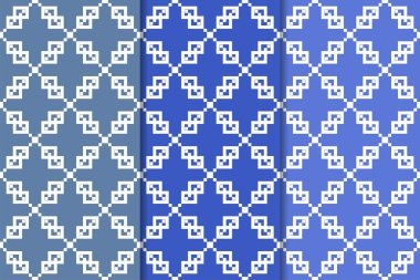 Mavi geometrik süsler. Web, Tekstil ve duvar kağıtları için dikey Dikişsiz desen seti