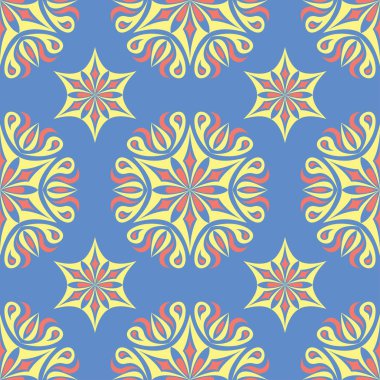 Çiçek seamless modeli. Mavi arka plan duvar kağıtları, Tekstil ve kumaş için renkli çiçek öğeleri ile