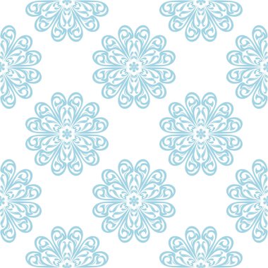 Beyaz zemin üzerine mavi çiçek süsleme. Tekstil ve duvar kağıtları için seamless modeli