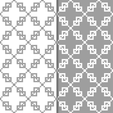 Gri ve beyaz geometrik süsler. Web, Tekstil ve duvar kağıtları için dikişsiz desen seti