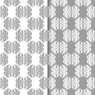 Beyaz ve gri çiçek arka planlar. Tekstil ve duvar kağıtları için dikişsiz desen seti