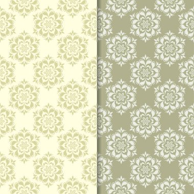 Zeytin yeşili çiçek arka planlar. Tekstil ve duvar kağıtları için dikişsiz desen seti