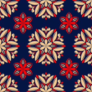 Çiçek seamless modeli. Duvar kağıtları, Tekstil ve kumaş için renkli kırmızı ve mavi arka plan