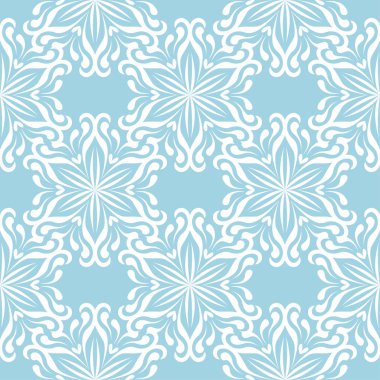 Mavi zemin üzerine beyaz çiçek süsleme. Tekstil ve duvar kağıtları için seamless modeli