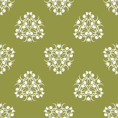 Zeytin yeşil zemin üzerine beyaz çiçek tasarım. Tekstil ve duvar kağıtları için seamless modeli