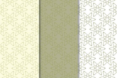 Zeytin yeşili ve beyaz çiçek arka planlar. Tekstil ve duvar kağıtları için dikişsiz desen seti