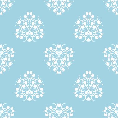 Mavi zemin üzerine beyaz çiçek tasarım. Tekstil ve duvar kağıtları için seamless modeli