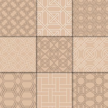 Kahverengi Bej geometrik süsler. Web, Tekstil ve duvar kağıtları için dikişsiz desen koleksiyonu