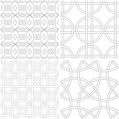 Geometrik desenler. Işık gri ve beyaz sorunsuz arka planlar kümesi. Vektör çizim