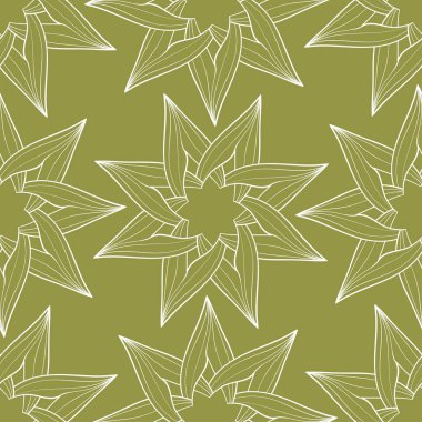 Zeytin yeşil zemin üzerine beyaz çiçek süsleme. Tekstil ve duvar kağıtları için seamless modeli