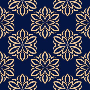 Mavi zemin üzerine altın çiçek. Tekstil ve duvar kağıtları için seamless modeli