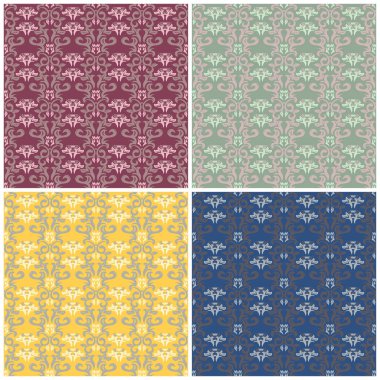 Çiçek desenleri sorunsuz. Renkli arka planlar ile tekstil ve duvar kağıtları için çiçek öğeleri kümesi