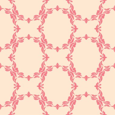 Bej renkli arka plan üzerinde kırmızı çiçek öğeleri. Tekstil ve duvar kağıtları için seamless modeli