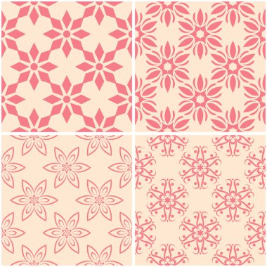 Çiçek desenleri. Dizi sorunsuz arka plan bej ve kırmızı. Vektör çizim