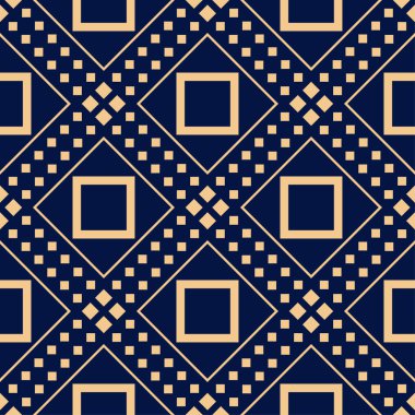 Koyu mavi zemin üzerine altın geometrik yazdır. Web, Tekstil ve duvar kağıtları için seamless modeli