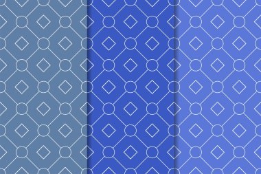 Mavi geometrik süsler. Web, Tekstil ve duvar kağıtları için dikey Dikişsiz desen seti