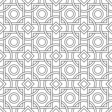 Beyaz arka planda siyah geometrik süsleme. Web, Tekstil ve duvar kağıtları için seamless modeli