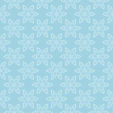 Mavi zemin üzerine beyaz çiçek desenli. Tekstil ve duvar kağıtları için sorunsuz süsleme