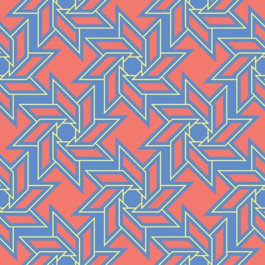 Mavi geometrik sorunsuz arka plan. Tasarım duvar kağıtları, Tekstil ve kumaş kırmızı ve sarı desenli parlak çok renkli