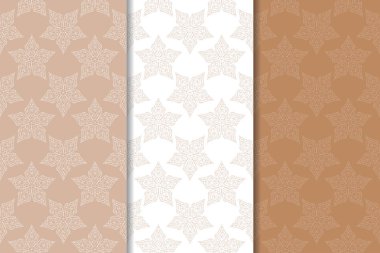 Kahverengi ve bej çiçek arka planlar kümesi. Tekstil ve duvar kağıtları için dikişsiz desen seti