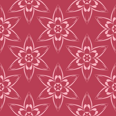 Kırmızı zemin üzerine çiçek süsleme. Tekstil ve duvar kağıtları için seamless modeli