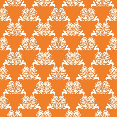 Turuncu zemin üzerine beyaz çiçek süsleme. Tekstil ve duvar kağıtları için seamless modeli